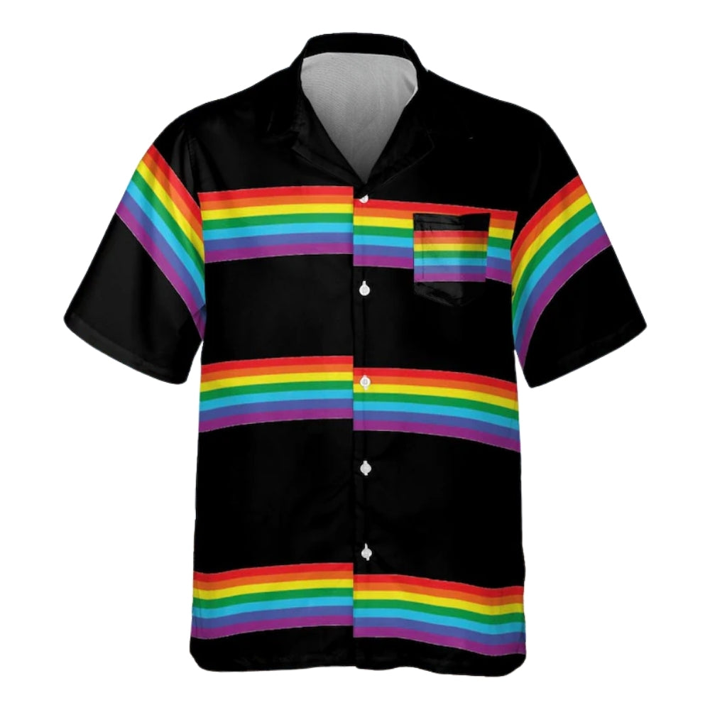 Rainbow Flag Black Hawaiian Shirt For Men And Women, LGBTQ Pride Month Hawaiian Shirt With Pocket HE0403