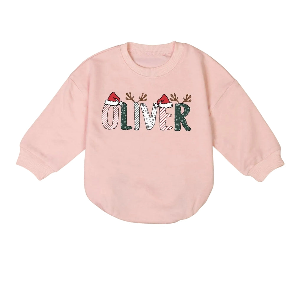 Custom Name Baby Christmas Romper Sweatshirt, Personalized Christmas Baby Romper Sweatshirt BB0204