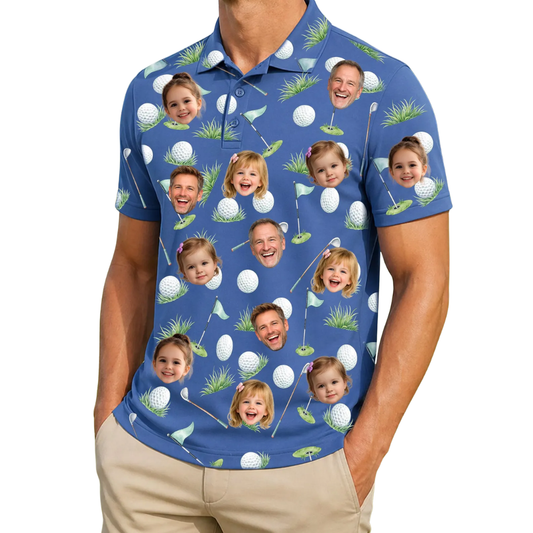 Custom Face Golf Pattern Golf Men Polo Shirt, Custom Photo Golf Shirts For Father Day GE0451