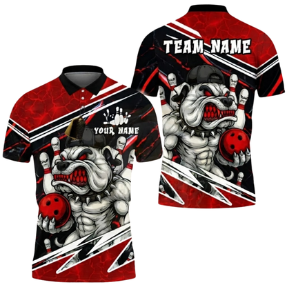 Custom Angry Dog Bowling Polo Shirt For Men, Custom Dog Bowling Team Shirts BZ0642