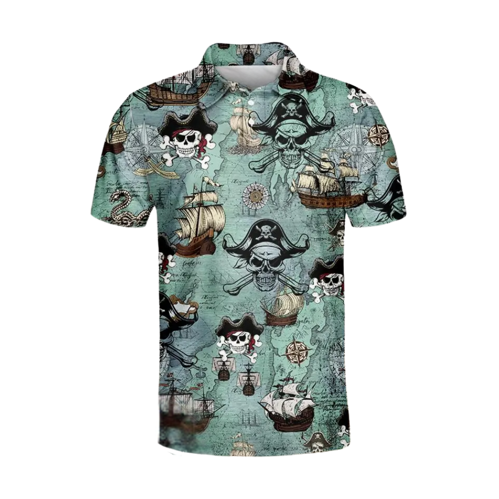 Men's Skull Pirate Golf Polo Shirt, Skull Nautical Golf Shirts GE0500