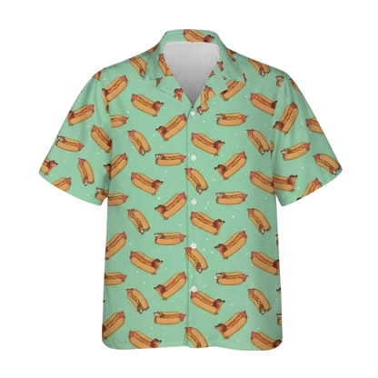 Funny Hot Dog Mint Hawaiian Shirt Women Men, Hot Dog Hawaiian Shirts HE0526
