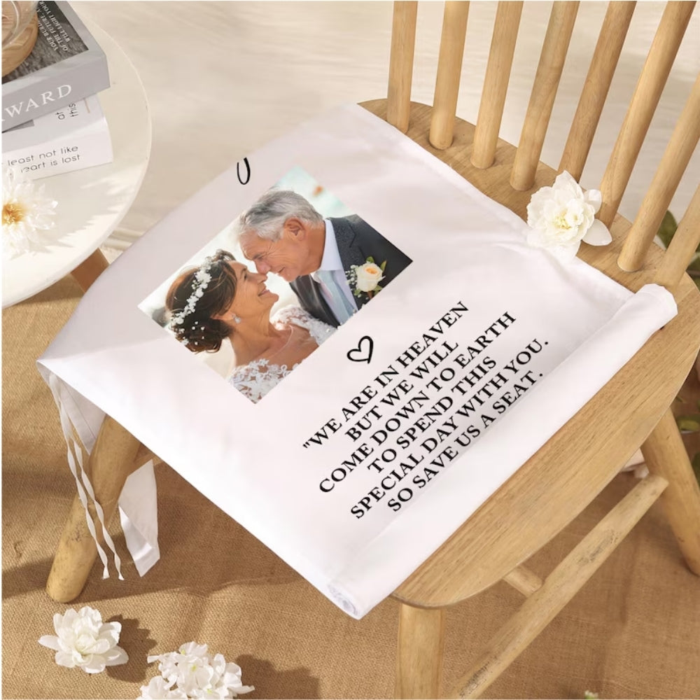 In Loving Memory Custom Photo Fabric Wedding Sign Chair, Custom Memorial Wedding Chair Sign WD0325