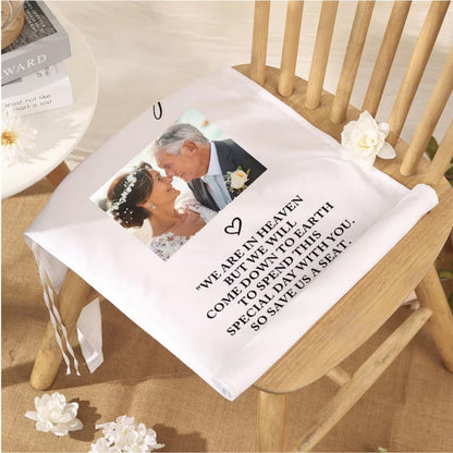 In Loving Memory Custom Photo Fabric Wedding Sign Chair, Custom Memorial Wedding Chair Sign WD0325