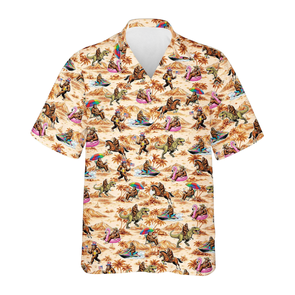 Bigfoot Dinosaur Men Hawaiian Shirt, Sasquatch Western Hawaiian Shirt HE0580