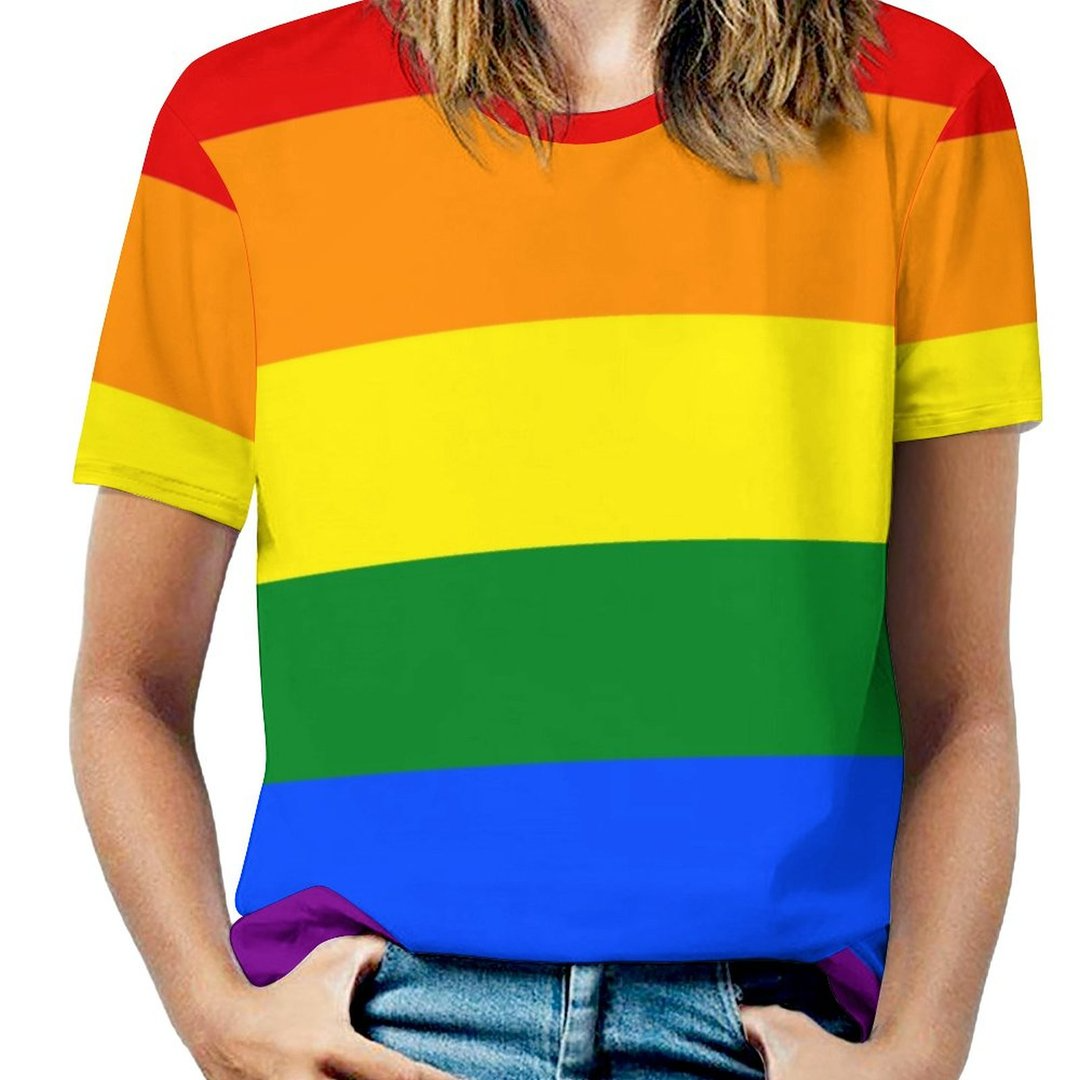 Lgbt Lesbian Homosexual Gay Pride Rainbow Colors Short Sleeve Shirt Women Plus Size Blouse Tunics Tops LO0907