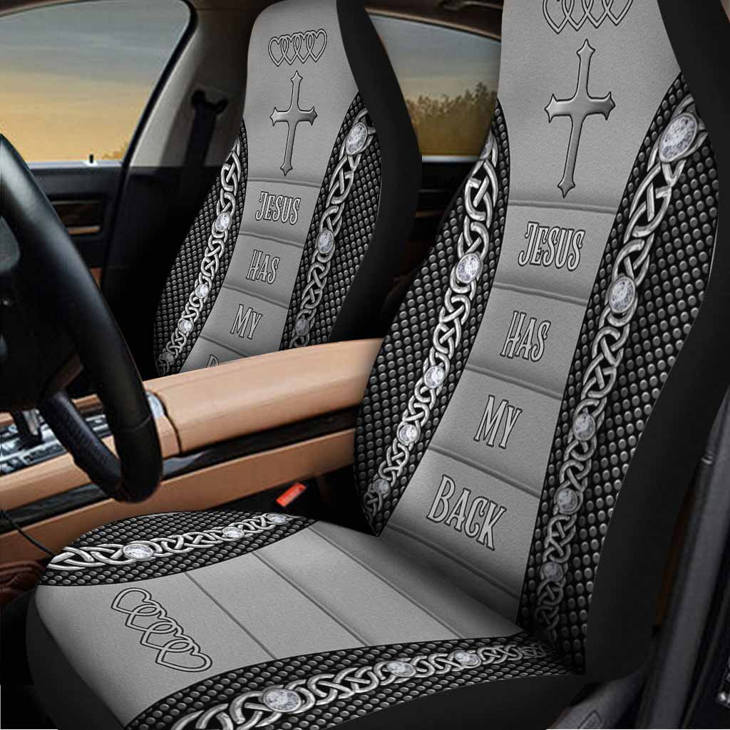 3D All Over Print On Front Car Seat Cover Jesus Has My Back Christian Seat Covers For Car Auto SO0078