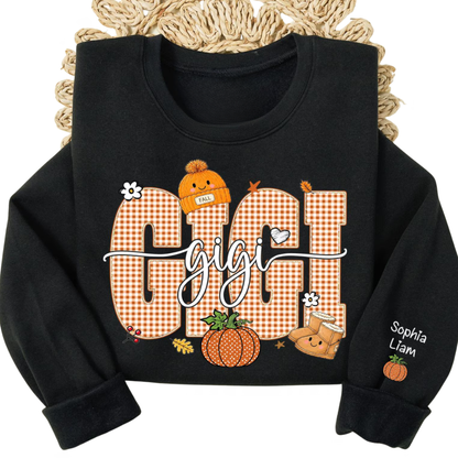 Gigi Pumpkin Custom Grandkids Names Sweatshirt, Custom Grandma Fall Sweatshirt 2D1132
