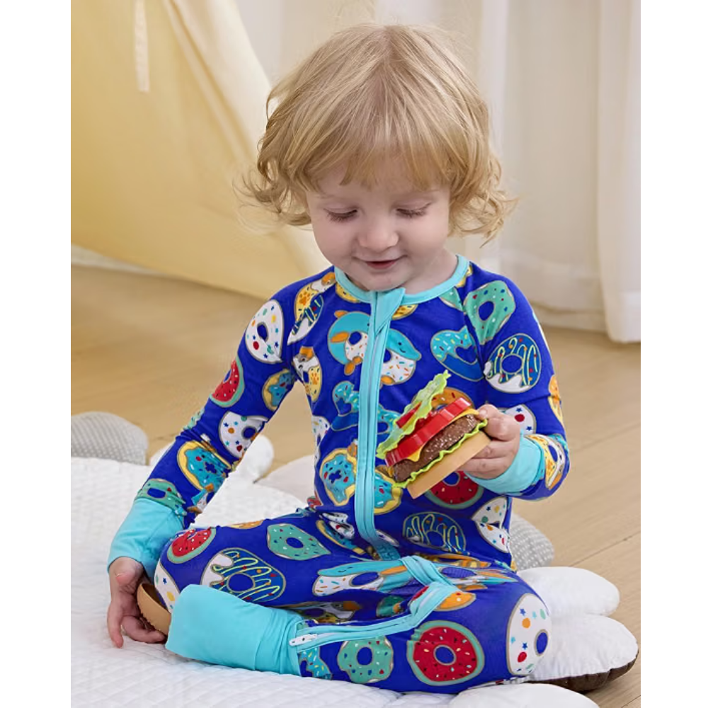 Donut Blue Baby Romper Convertible Zipper, Donut Romper Convertible For Baby BB0415