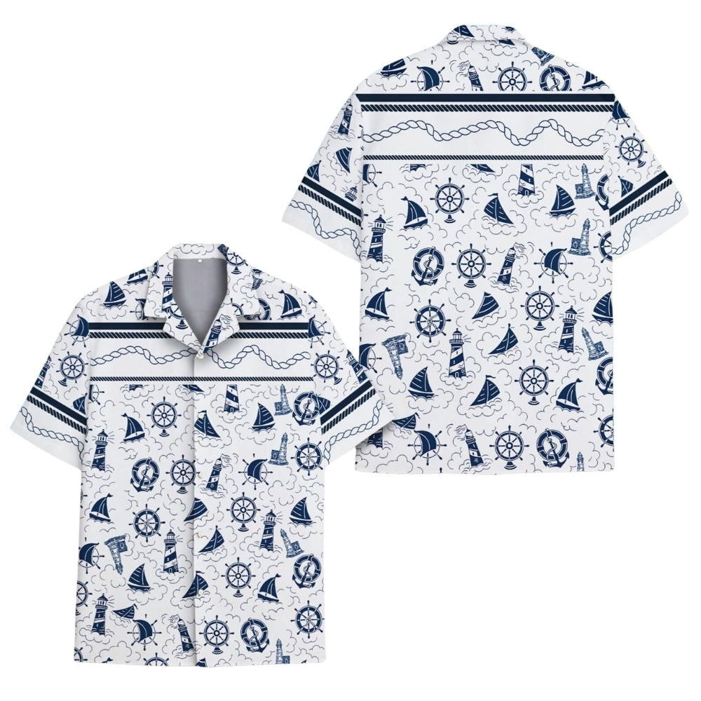 Sailboat Blue And White Hawaiian Shirts For Men, Sailboat Hawaiian Shirts HE0084
