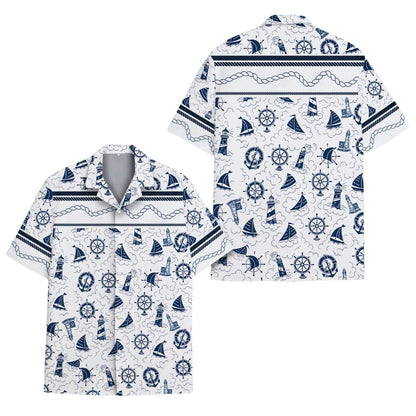 Sailboat Blue And White Hawaiian Shirts For Men, Sailboat Hawaiian Shirts HE0084