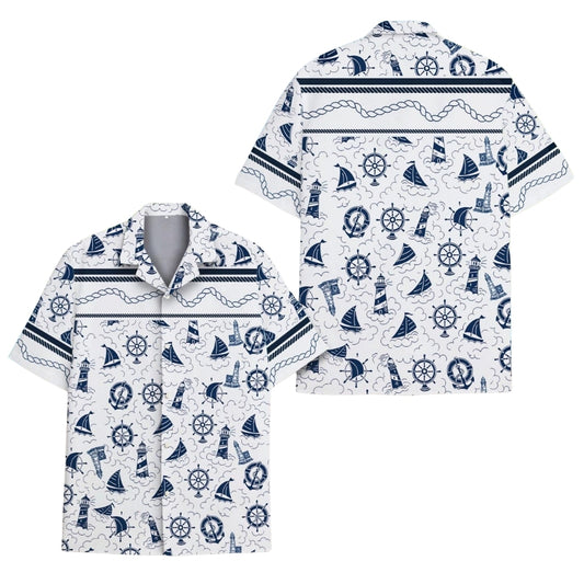 Sailboat Blue And White Hawaiian Shirts For Men, Sailboat Hawaiian Shirts HE0084
