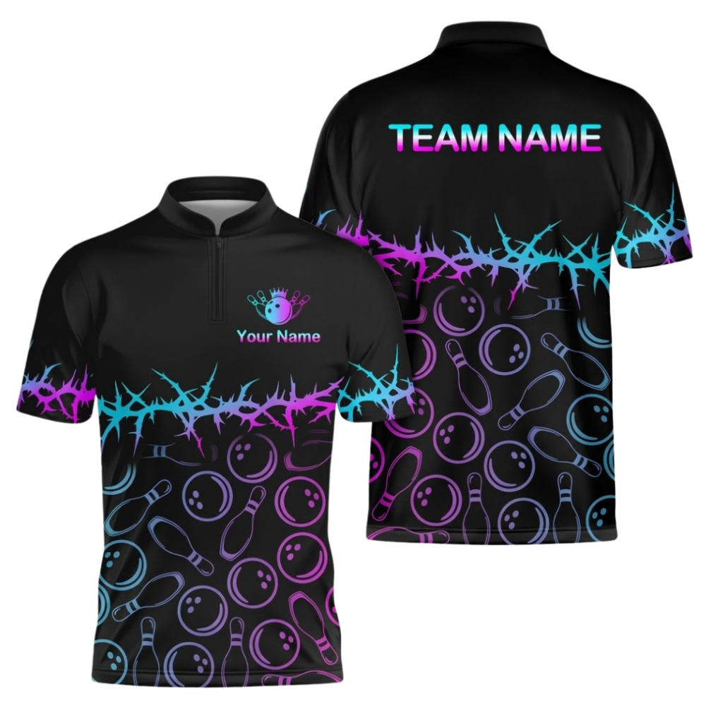 Custom Team Black Bowling Jersey For Men, Custom Bowling Team Shirts BZ0983