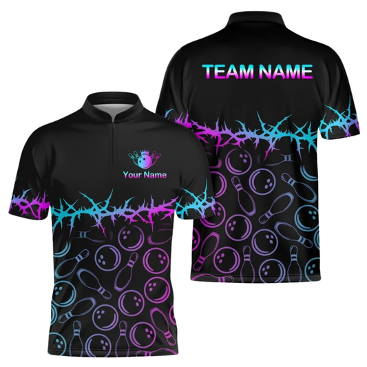 Custom Team Black Bowling Jersey For Men, Custom Bowling Team Shirts BZ0983