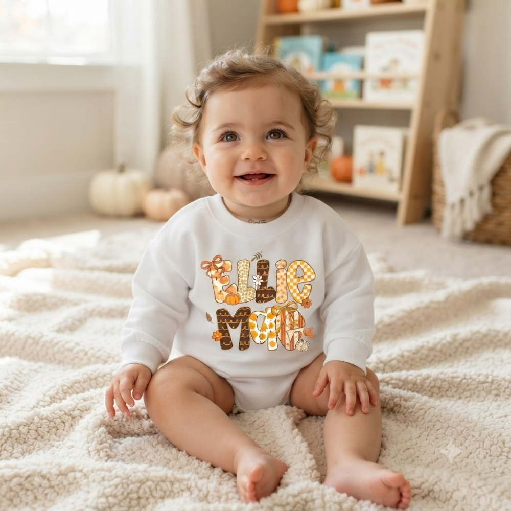Fall Pumpkin Custom Name Baby Romper Sweatshirt, Custom Thamksgiving Romper Sweatshirt Baby BB0887