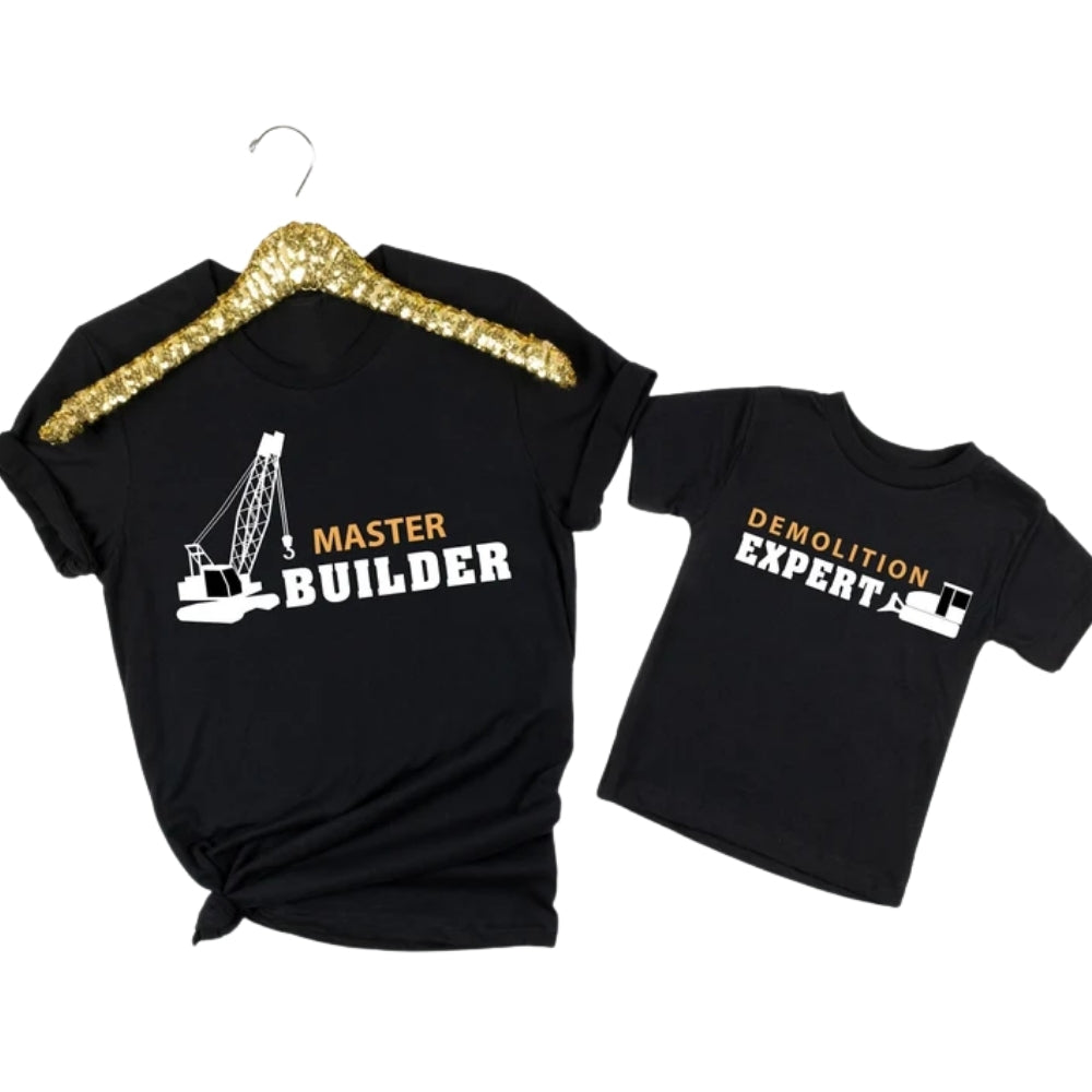 Master Builder Demolition Expert Matching Construction Father Son T Shirts, Construction Dad And Kids Matching Shirt For Father Day ET0880