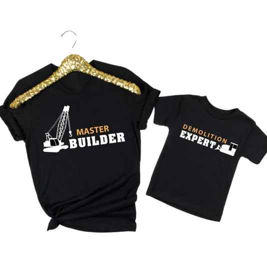 Master Builder Demolition Expert Matching Construction Father Son T Shirts, Construction Dad And Kids Matching Shirt For Father Day ET0880