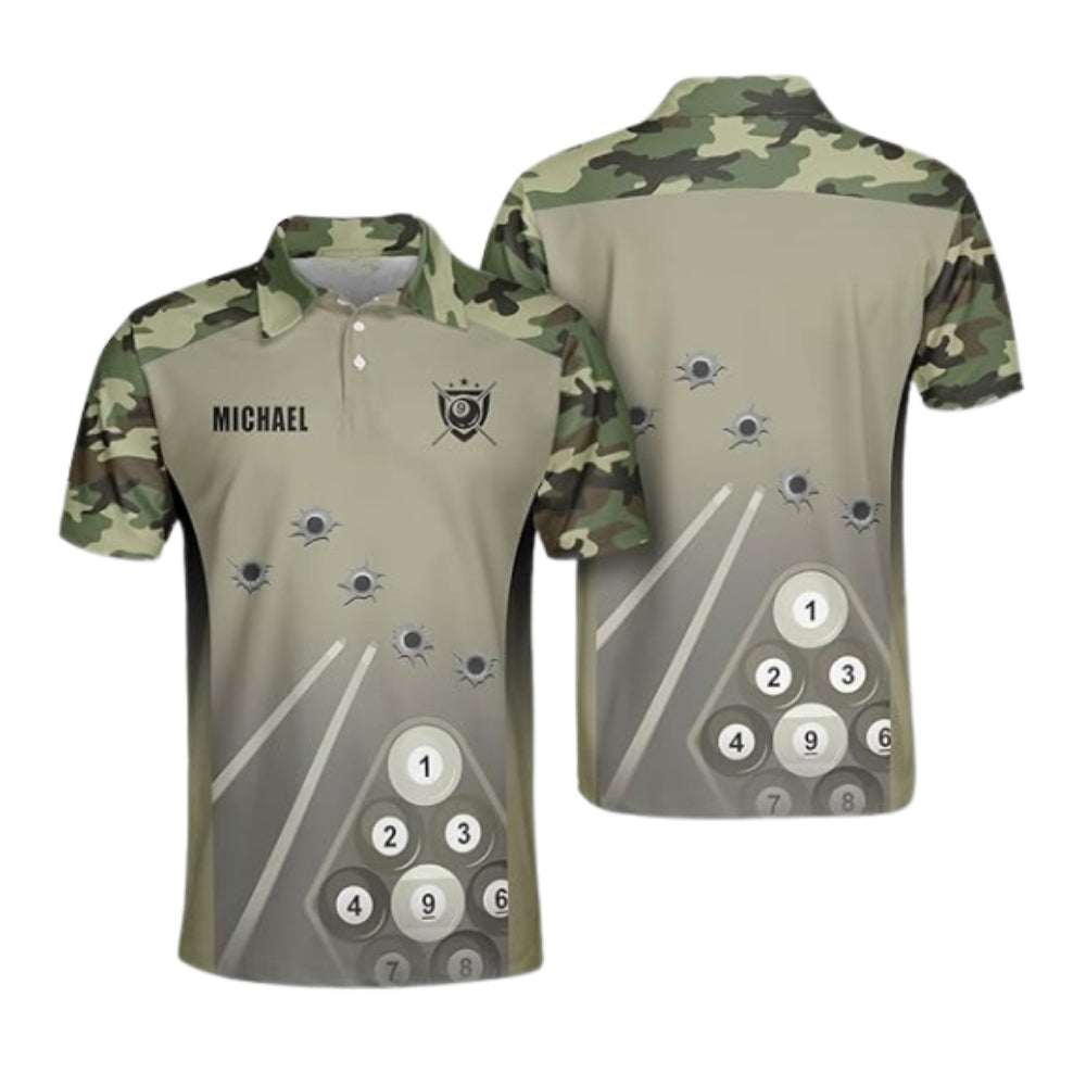 Custom Camo 9 Ball Billiard Polo Shirts For Mens, Custom Camouflage Billiard Shirts BIZ0258