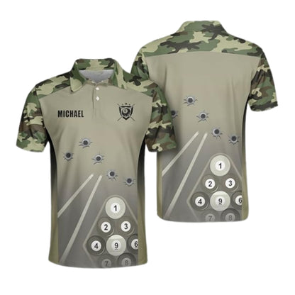 Custom Camo 9 Ball Billiard Polo Shirts For Mens, Custom Camouflage Billiard Shirts BIZ0258