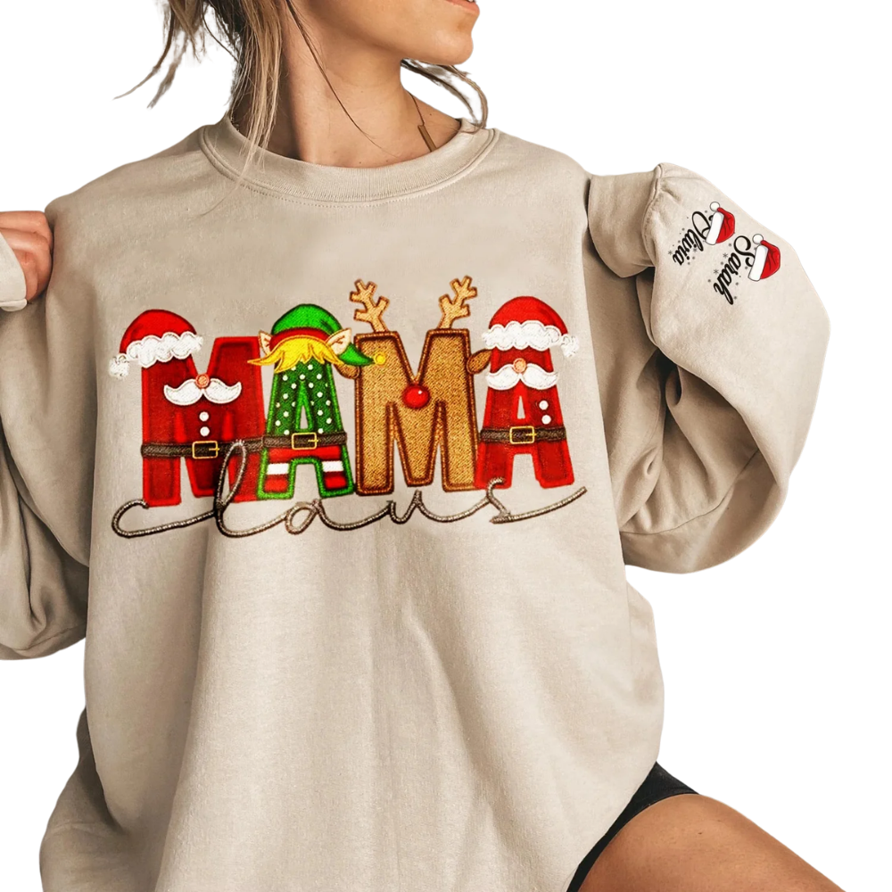 Mama Claus Custom Kids Names Christmas Sweatshirt, Personalized Christmas Sweater For Mother 2D1011