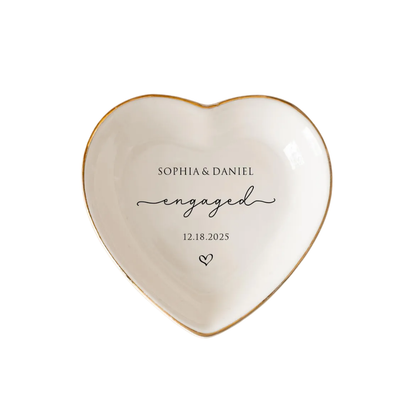 Custom Engaged Couple Name Jewelry Dish, Custom Engagement Ring Dish WD0470