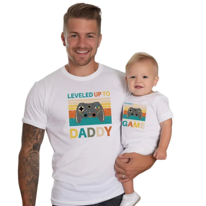 Leveled Up To Daddy Player 2 Has Entered To The Game Matching Dad Son Pregnancy Announcement T Shirt, Game Baby Reveal Matching For Dad Baby ET0974