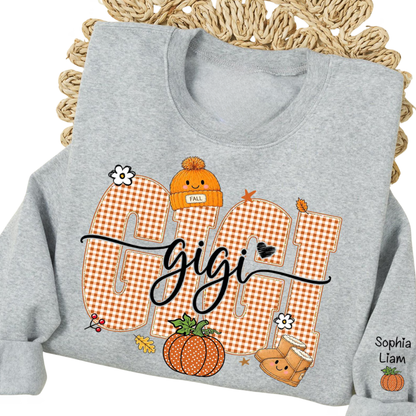 Gigi Pumpkin Custom Grandkids Names Sweatshirt, Custom Grandma Fall Sweatshirt 2D1132