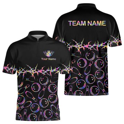 Custom Team Black Bowling Jersey For Men, Custom Bowling Team Shirts BZ0983