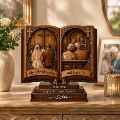 My Beloved Me And I Am His Custom Christian 50th Wedding Anniversary Layer Wooden Plaque, Personalized Christian 50th Wedding Anniversary Keepsake Wooden Block WD0884
