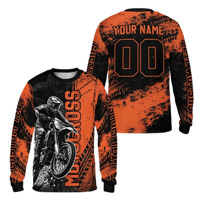 Custom Orange Grunge Black Motocross Long Sleeve Jersey For Men, Custom Dirt Bike Jersey ME0059