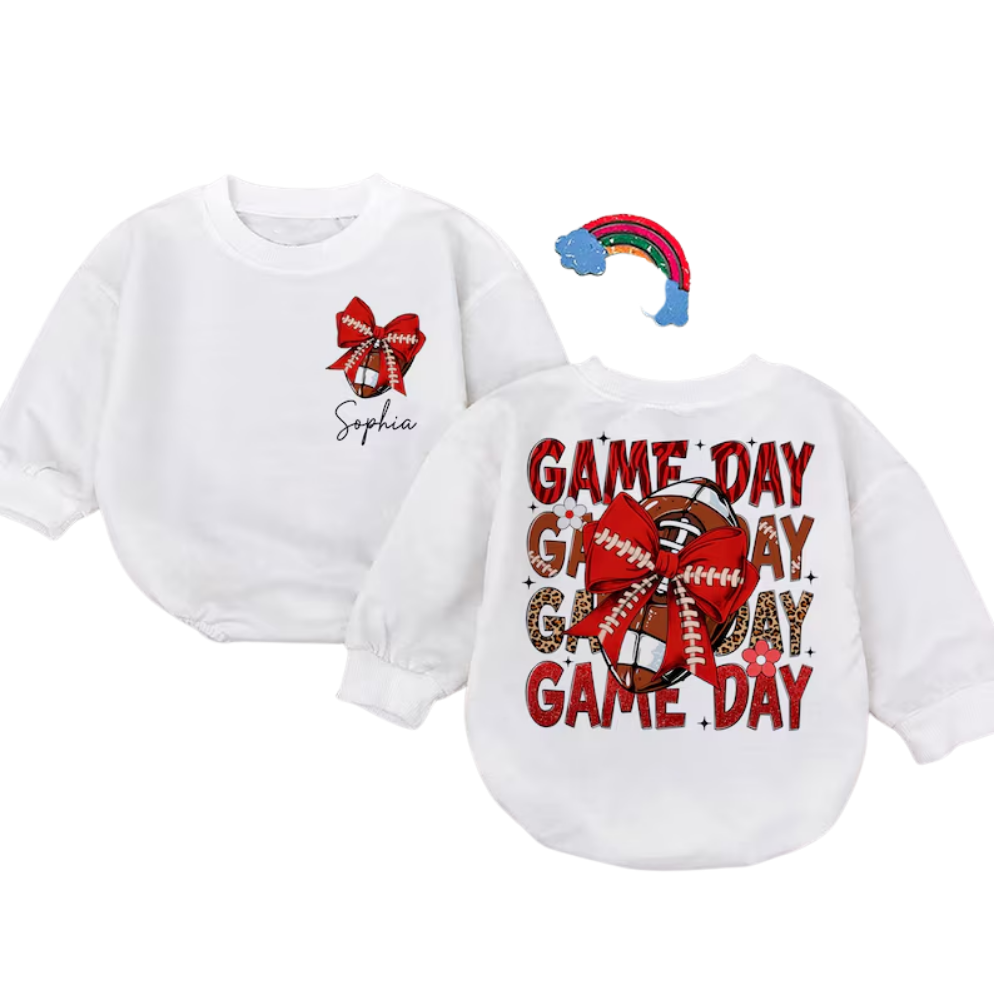 Personalized Football Game Day Baby Romper Sweatshirt, Custom Football Romper Baby Sweatshirt BB0467