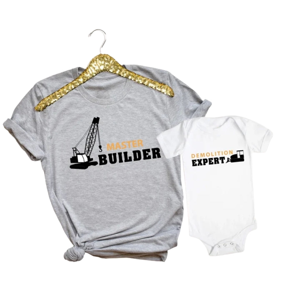Master Builder Demolition Expert Matching Construction Father Son T Shirts, Construction Dad And Kids Matching Shirt For Father Day ET0880