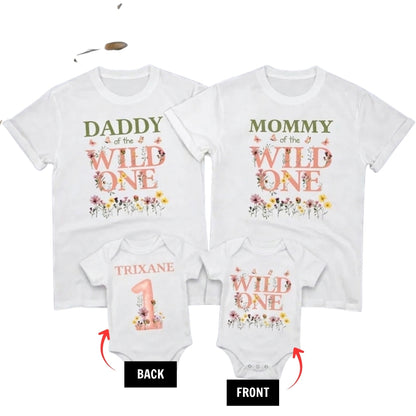 Custom Wild One Floral 1st Birthday Family T Shirt Matching, Custom Floral First Birthday Family Shirts ET1074