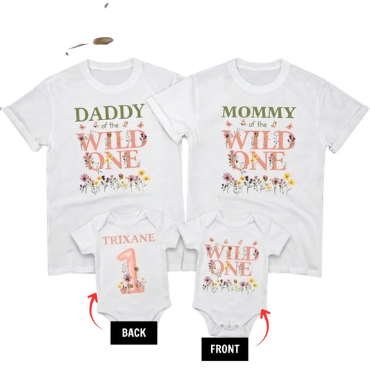 Custom Wild One Floral 1st Birthday Family T Shirt Matching, Custom Floral First Birthday Family Shirts ET1074