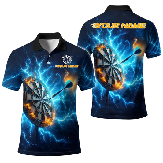 Custom Blue Thunder Lightning Darts Polo Shirt Mens, Custom Name Thunder Darts Shirts DE0074