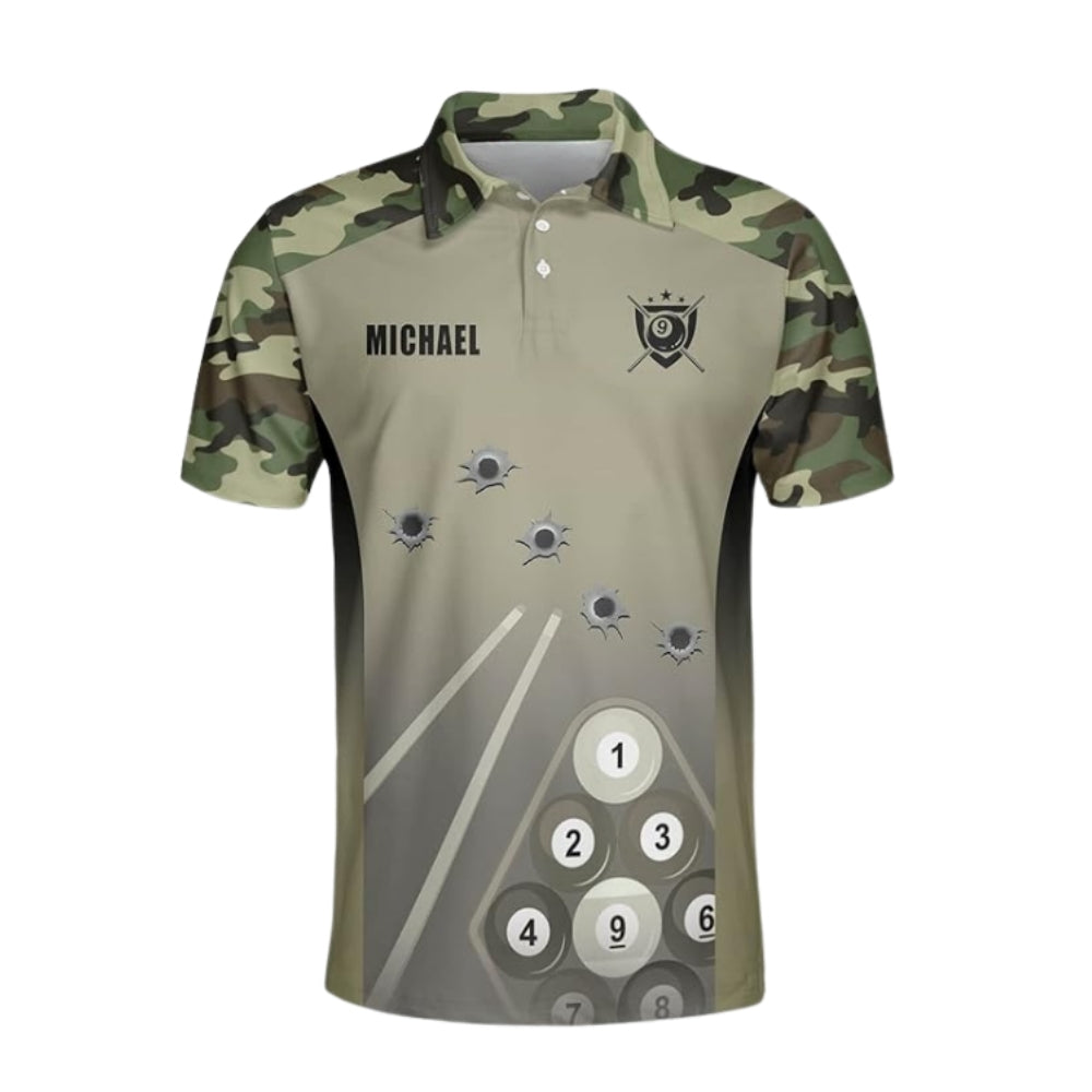 Custom Camo 9 Ball Billiard Polo Shirts For Mens, Custom Camouflage Billiard Shirts BIZ0258