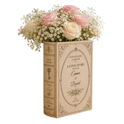Our Greatest Chapter Personalized Engagement Flower Ceramic Book Vase, Custom Engaged Wedding Vase WD0365