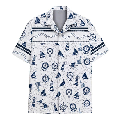 Sailboat Blue And White Hawaiian Shirts For Men, Sailboat Hawaiian Shirts HE0084