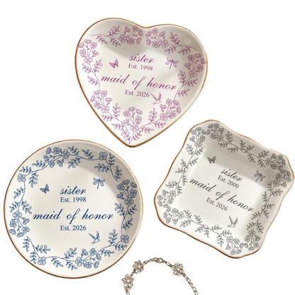 Custom Sister Maid Of Honor Floral Jewelry Dish, Custom Bridesmaid Ring Dish For Sister WD0471