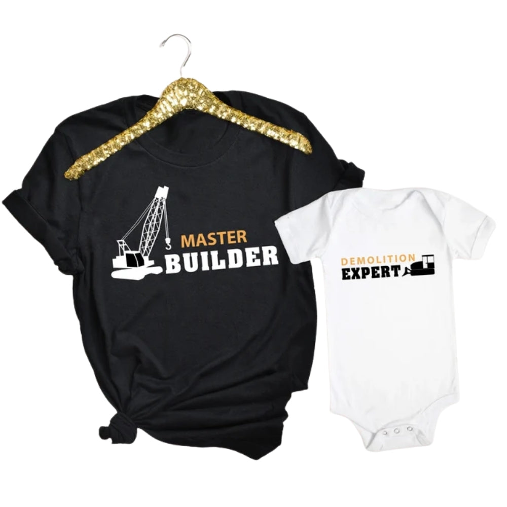 Master Builder Demolition Expert Matching Construction Father Son T Shirts, Construction Dad And Kids Matching Shirt For Father Day ET0880