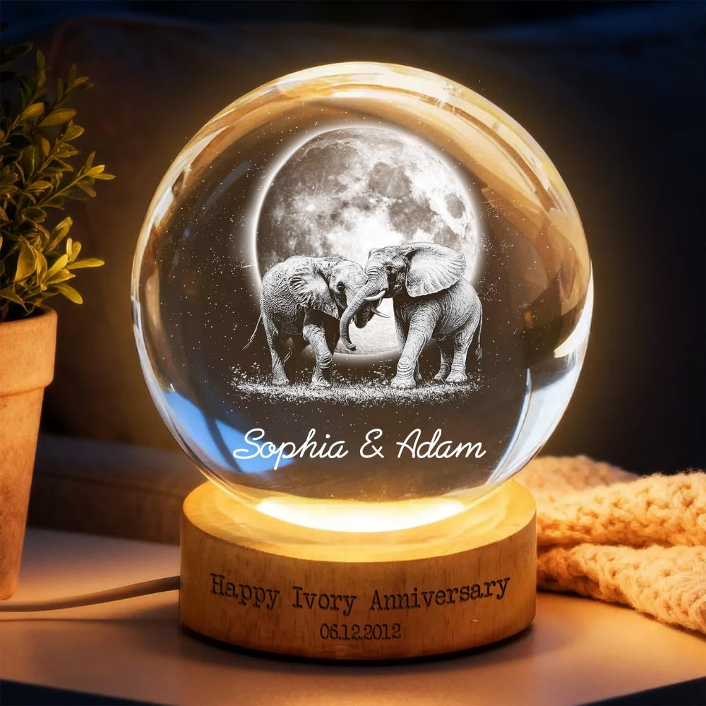 Personalized 14th Ivory Wedding Anniversary Crystal Ball Night Light, Custom Ivory Anniversary Night Light WD0044