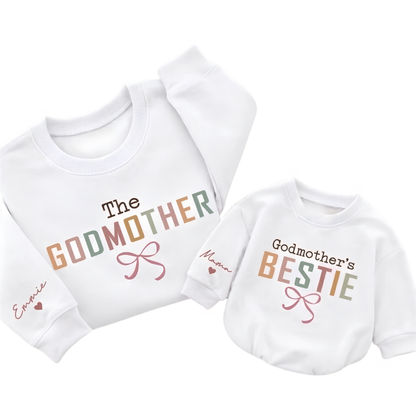 The Godmother And Godmother's Bestie Custom Name Matching Sweatshirt, Custom Baby Godmother Sweatshirt Matching ET1675