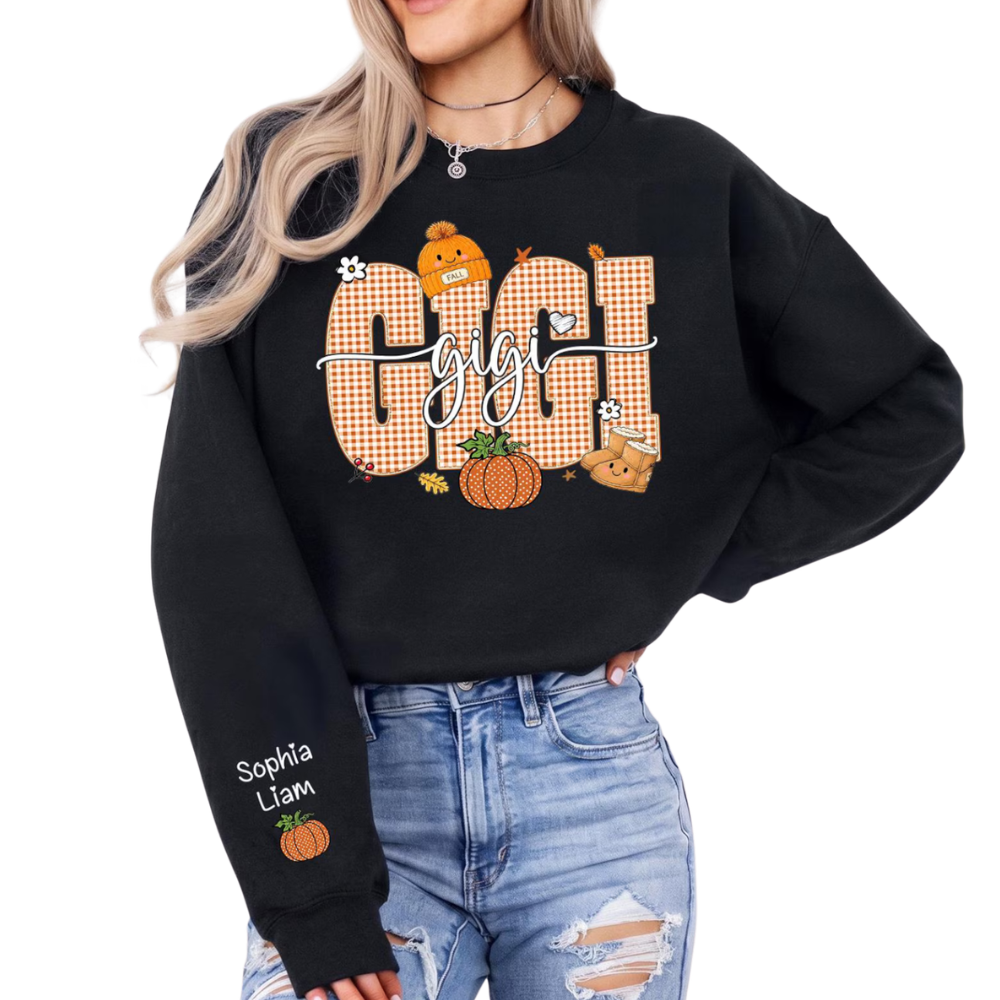 Gigi Pumpkin Custom Grandkids Names Sweatshirt, Custom Grandma Fall Sweatshirt 2D1132