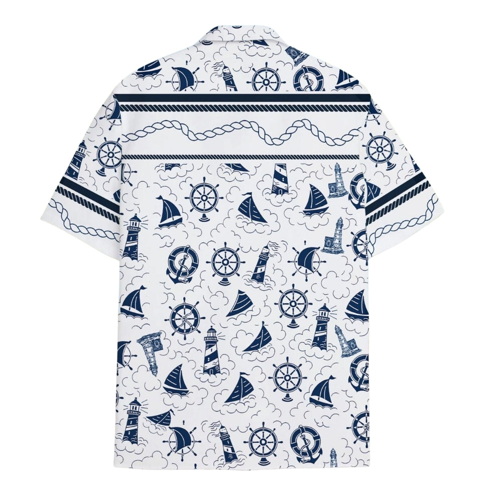 Sailboat Blue And White Hawaiian Shirts For Men, Sailboat Hawaiian Shirts HE0084