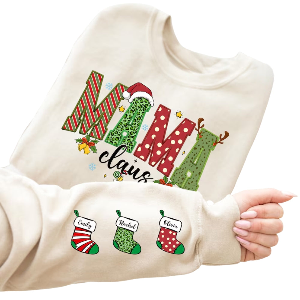 Custom Christmas Mama Claus Sweatshirt, Custom Christmas Sweatshirt For Mom Mother Day 2D0625