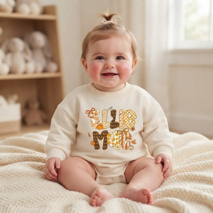 Fall Pumpkin Custom Name Baby Romper Sweatshirt, Custom Thamksgiving Romper Sweatshirt Baby BB0887