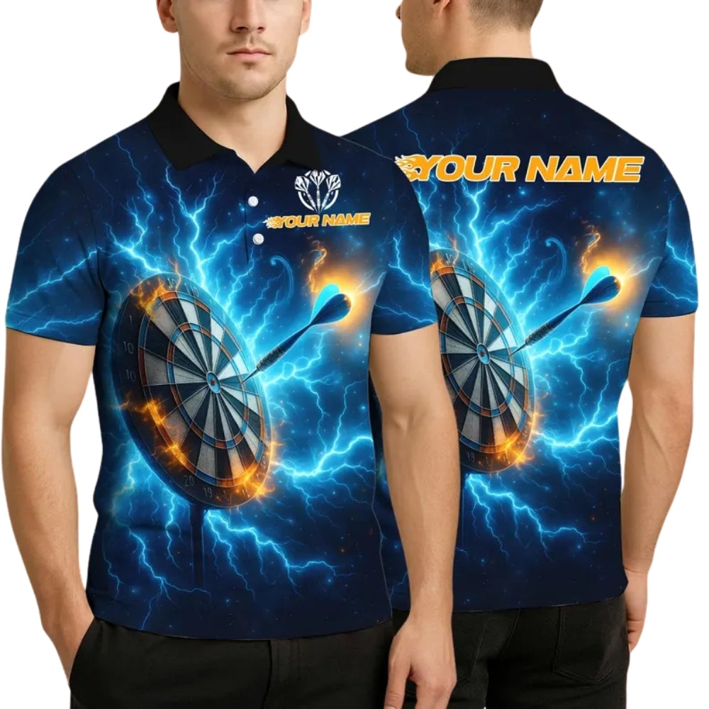 Custom Blue Thunder Lightning Darts Polo Shirt Mens, Custom Name Thunder Darts Shirts DE0074