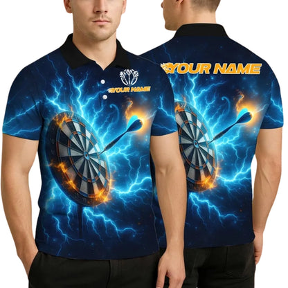 Custom Blue Thunder Lightning Darts Polo Shirt Mens, Custom Name Thunder Darts Shirts DE0074