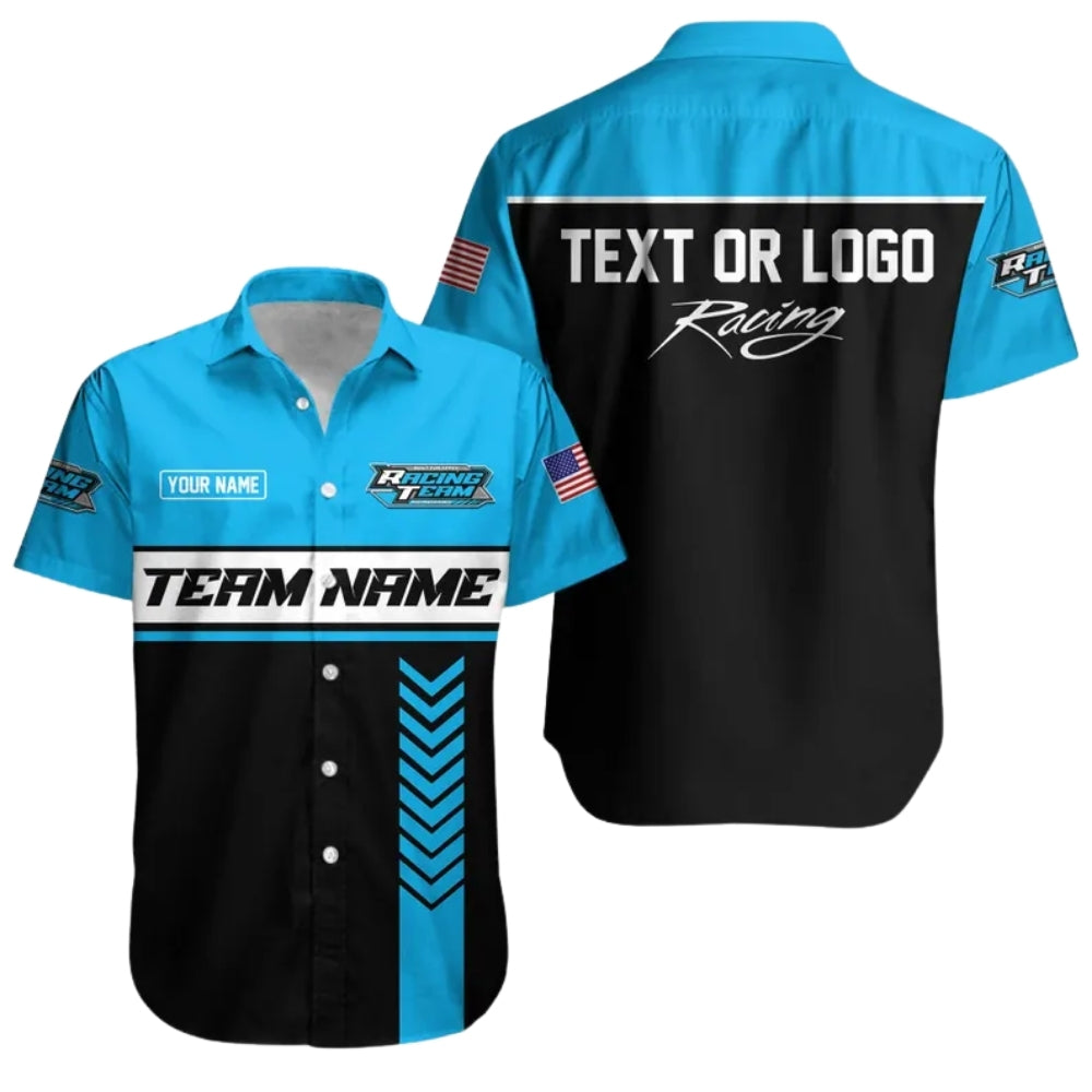 Custom Team Racing Car Hawaiian Shirt With Logo, Personalized Race Car Mechanic Uniforms HE0218