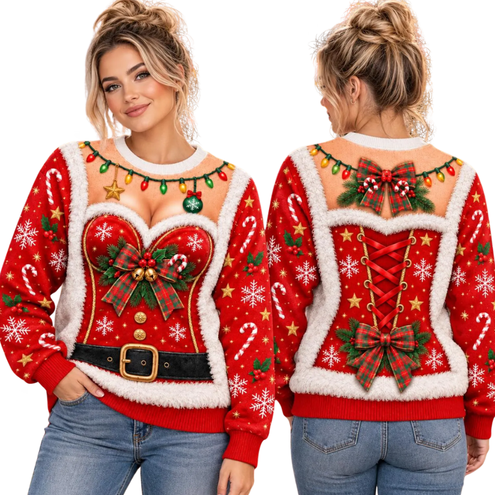 Corset Christmas Ugly Sweatshirt For Ladies, Women's Funny Christmas Sweatshirt 2D1095